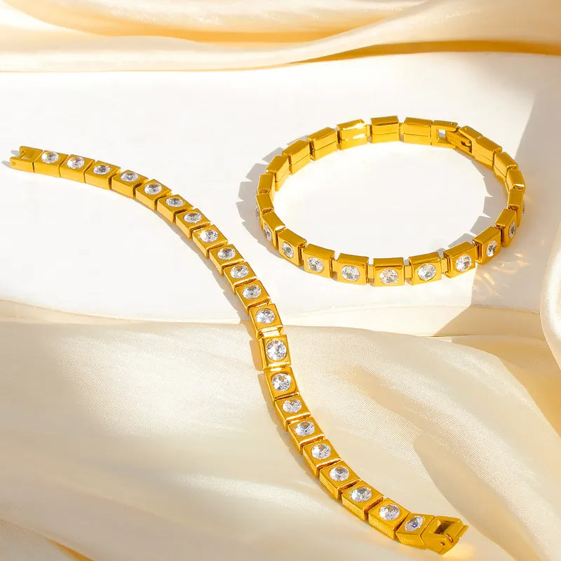 Gold Titanium-plated Steel Zircon Diamond Inlaid Women's Bracelet Simple Geometric Design