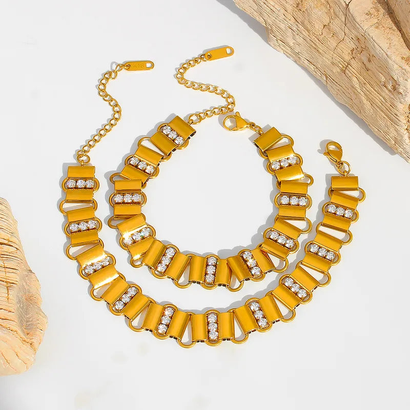 Gold Titanium-plated Steel Zircon Women's Bracelet Geometric Inlaid Bracelet Adjustable Clasp