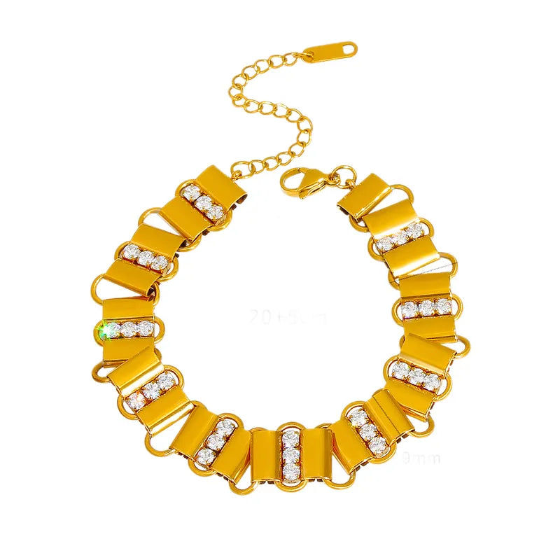 Gold Titanium-plated Steel Zircon Women's Bracelet Geometric Inlaid Bracelet Adjustable Clasp