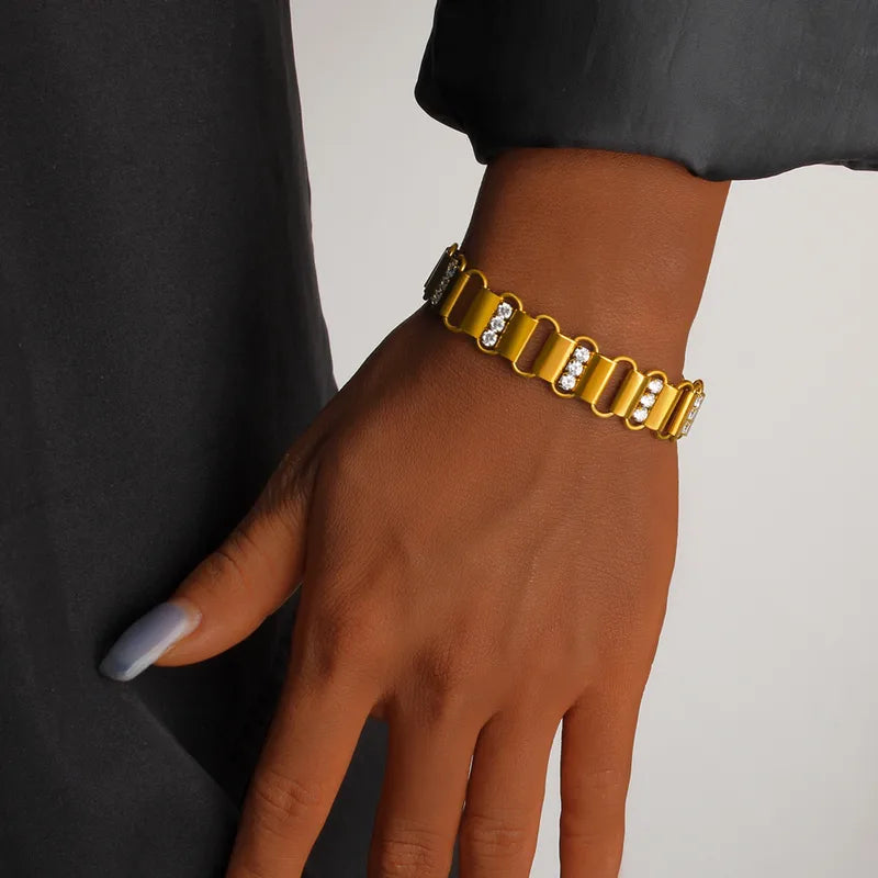 Gold Titanium-plated Steel Zircon Women's Bracelet Geometric Inlaid Bracelet Adjustable Clasp