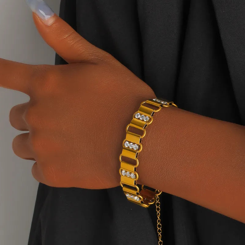 Gold Titanium-plated Steel Zircon Women's Bracelet Geometric Inlaid Bracelet Adjustable Clasp