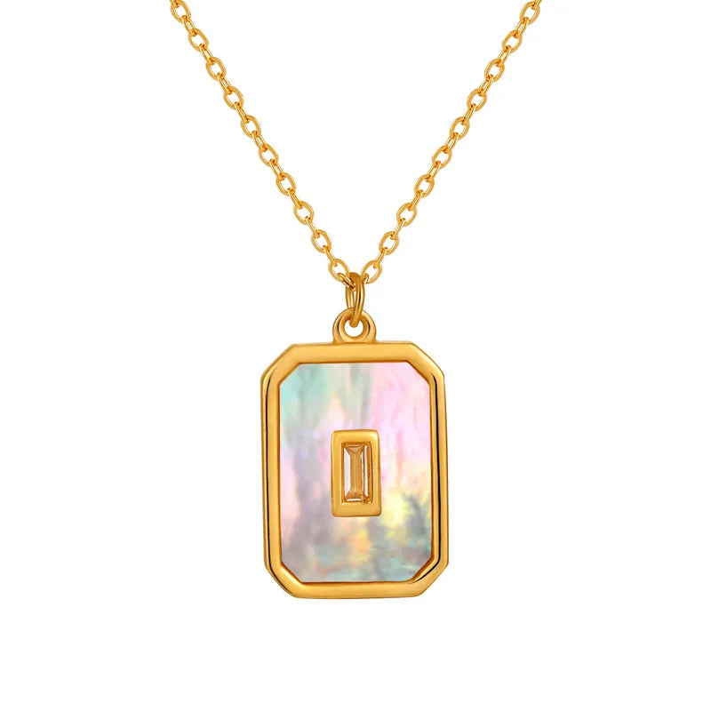 Golden Titanium Steel Square Shell Pendant Necklace Fashionable Clavicle Chain Retro Ins Style Women's Jewelry