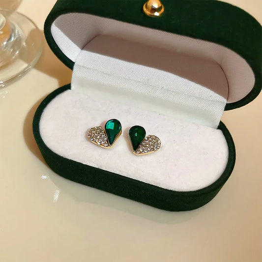 Green Zircon Flower Geometric Earrings Versatile Luxury Sensation French Vintage Style Four-sided Oval Shaped Women's Jewelry (Copy)