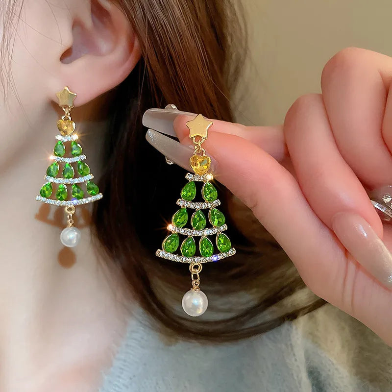 Green Zircon Flower Geometric Earrings Versatile Luxury Sensation French Vintage Style Four-sided Oval Shaped Women's Jewelry