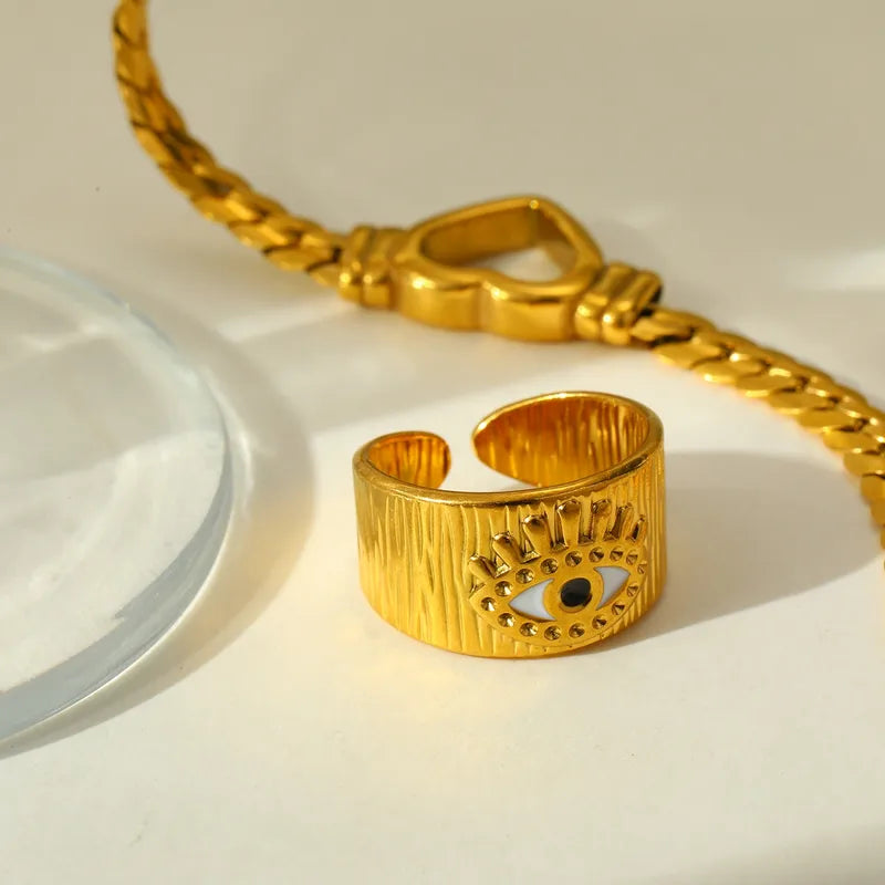 Halloween Funny Devil Eye Open Ring Stainless Steel 18K Gold Plated Adjustable Size Women's Ring Luxury And Artistic Style