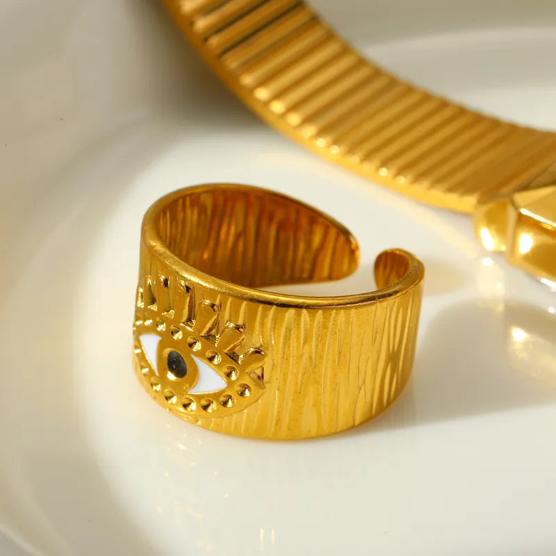 Halloween Funny Devil Eye Open Ring Stainless Steel 18K Gold Plated Adjustable Size Women's Ring Luxury And Artistic Style