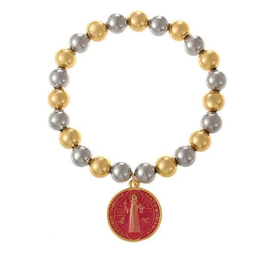 Handmade Coin Pendant Bracelet Set Multiple Layers Elastic Beads Doll And Insect Pattern Simple Style For Women Copper Alloy