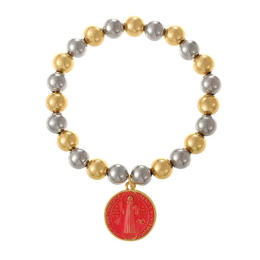 Handmade Coin Pendant Bracelet Set Multiple Layers Elastic Beads Doll And Insect Pattern Simple Style For Women Copper Alloy