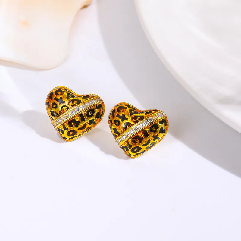 handmade Copper Plated 18K Gold Zircon Geometric Ear Studs Triangle Heart Circle Arc Design Colorful Party Holiday Jewelry