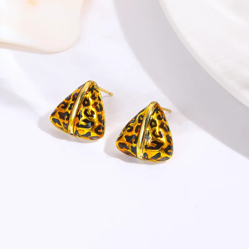 Handmade Copper Plated 18K Gold Zircon Geometric Ear Studs Triangle Heart Circle Arc Design Colorful Party Holiday Jewelry