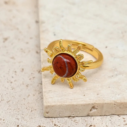 Handmade DIY Sun Ring Jewelry Accessories Red Stone Tiger Eye Crystal Green Dongling Apatite Black Obsidian Blue Sandstone Flower Greenstone Gold Sand Purple Crystal