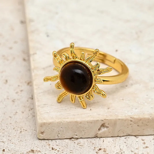 Handmade DIY Sun Ring Jewelry Accessories Red Stone Tiger Eye Crystal Green Dongling Apatite Black Obsidian Blue Sandstone Flower Greenstone Gold Sand Purple Crystal