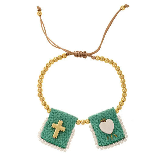 Handmade Religious Mary Cloth Belt Bracelet Steel Beads Jewelry Unisex Geometric Heart Pattern Cross Design Fashion Accessories