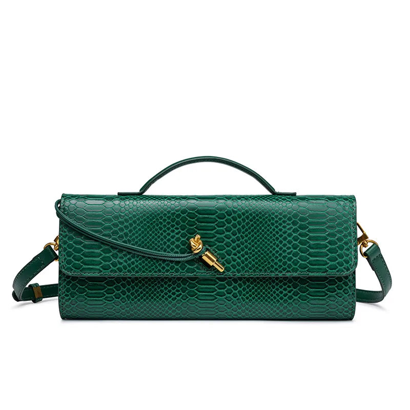 Handwoven Snake Skin Pattern Evening Bag Women's Single Shoulder Fashionable High-End Feel Small Niche French Bread Bag