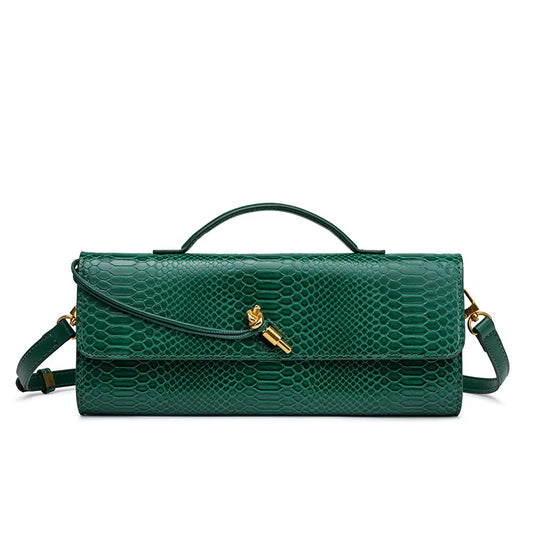Handwoven Snake Skin Pattern Evening Bag Women's Single Shoulder Fashionable High-End Feel Small Niche French Bread Bag