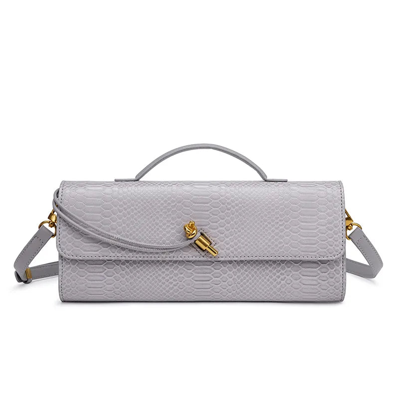 Handwoven Snake Skin Pattern Evening Bag Women's Single Shoulder Fashionable High-End Feel Small Niche French Bread Bag