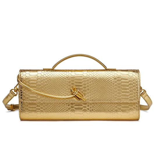 Handwoven Snake Skin Pattern Evening Bag Women's Single Shoulder Fashionable High-End Feel Small Niche French Bread Bag