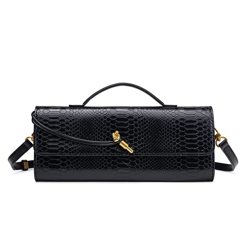 Handwoven Snake Skin Pattern Evening Bag Women's Single Shoulder Fashionable High-End Feel Small Niche French Bread Bag