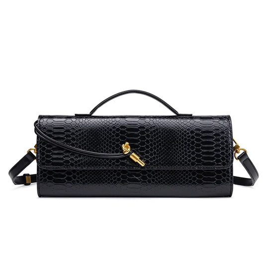 Handwoven Snake Skin Pattern Evening Bag Women's Single Shoulder Fashionable High-End Feel Small Niche French Bread Bag