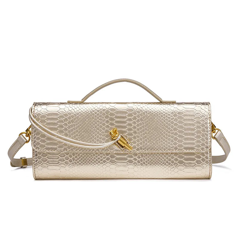 Handwoven Snake Skin Pattern Evening Bag Women's Single Shoulder Fashionable High-End Feel Small Niche French Bread Bag