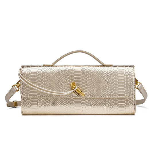 Handwoven Snake Skin Pattern Evening Bag Women's Single Shoulder Fashionable High-End Feel Small Niche French Bread Bag