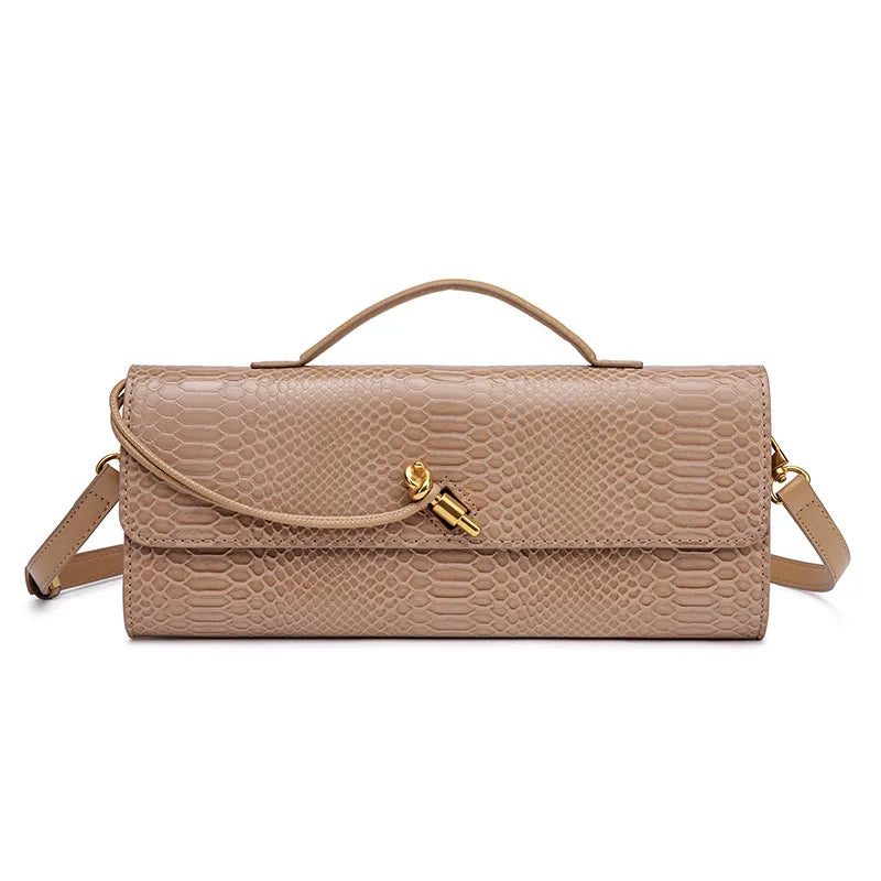 Handwoven Snake Skin Pattern Evening Bag Women's Single Shoulder Fashionable High-End Feel Small Niche French Bread Bag