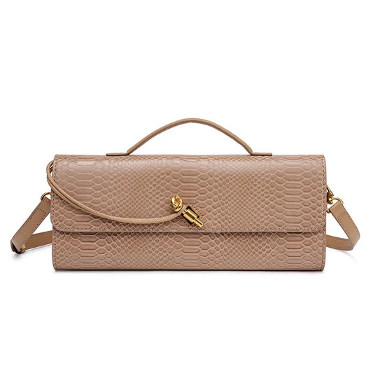 Handwoven Snake Skin Pattern Evening Bag Women's Single Shoulder Fashionable High-End Feel Small Niche French Bread Bag