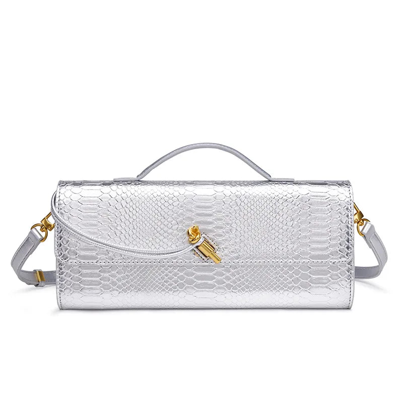 Handwoven Snake Skin Pattern Evening Bag Women's Single Shoulder Fashionable High-End Feel Small Niche French Bread Bag