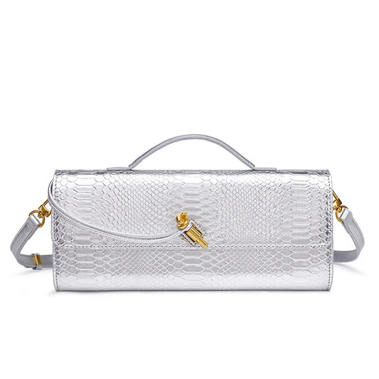 Handwoven Snake Skin Pattern Evening Bag Women's Single Shoulder Fashionable High-End Feel Small Niche French Bread Bag