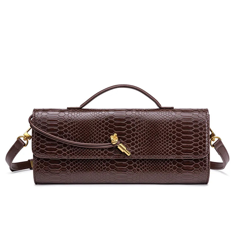 Handwoven Snake Skin Pattern Evening Bag Women's Single Shoulder Fashionable High-End Feel Small Niche French Bread Bag