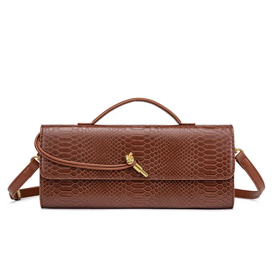 Handwoven Snake Skin Pattern Evening Bag Women's Single Shoulder Fashionable High-End Feel Small Niche French Bread Bag
