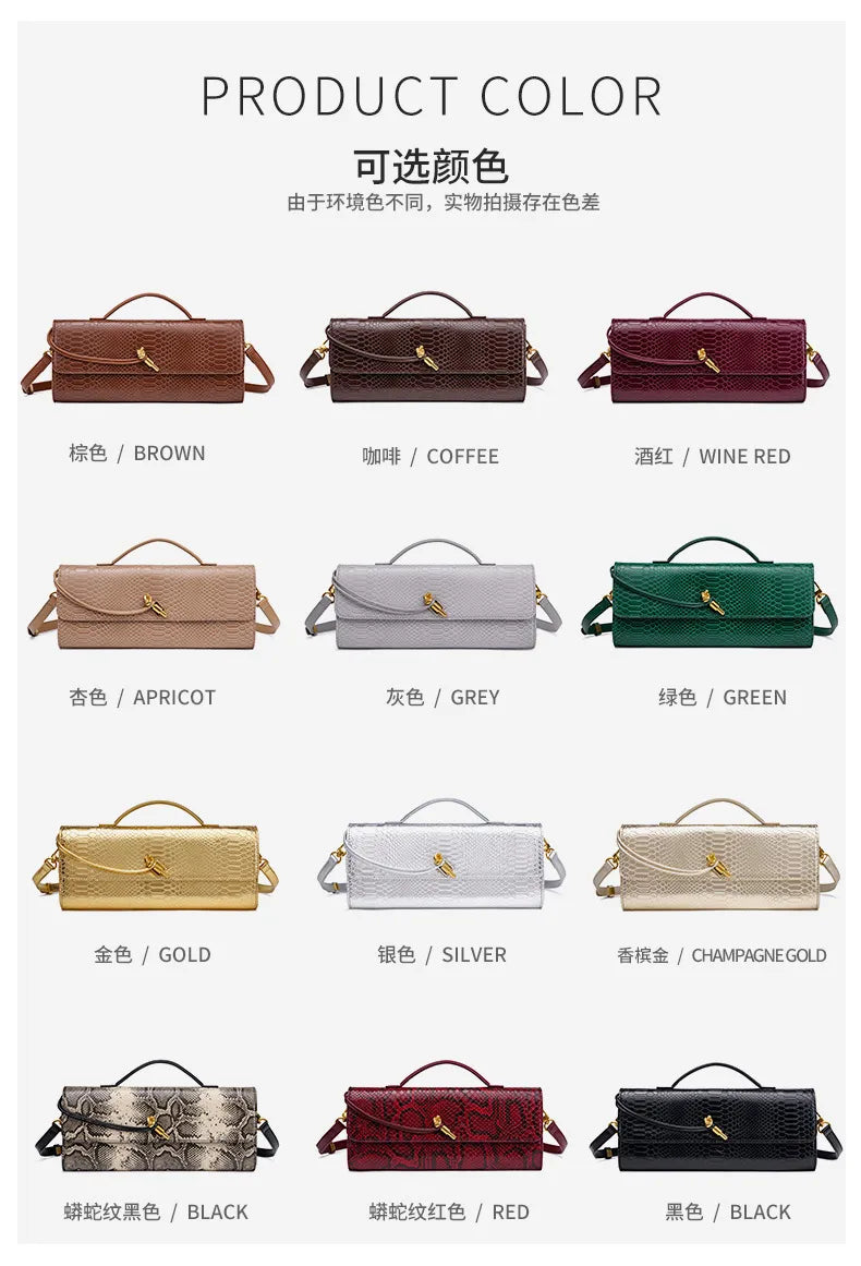 Handwoven Snake Skin Pattern Evening Bag Women's Single Shoulder Fashionable High-End Feel Small Niche French Bread Bag