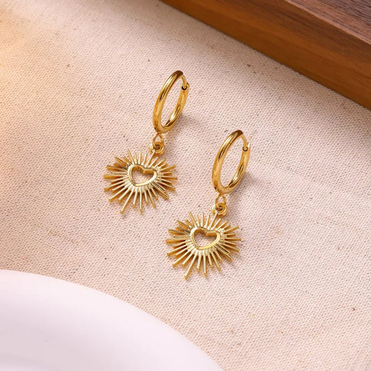 Heart Hollow Pendant Earrings 304 Stainless Steel Vacuum Electroplated 18K Real Gold Waterproof Non-Fading Women's Earrings