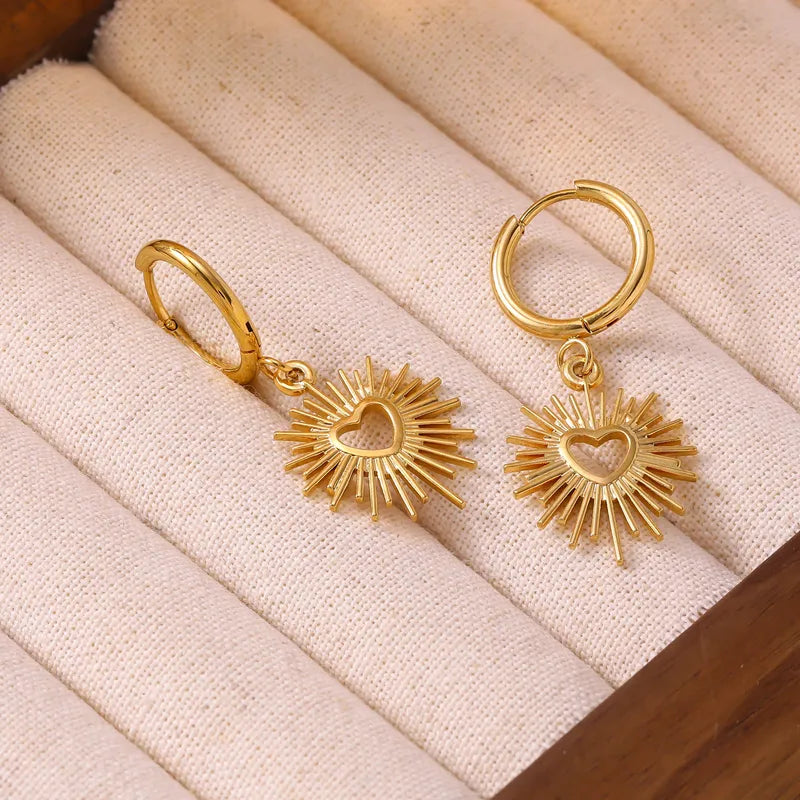 Heart Hollow Pendant Earrings 304 Stainless Steel Vacuum Electroplated 18K Real Gold Waterproof Non-Fading Women's Earrings