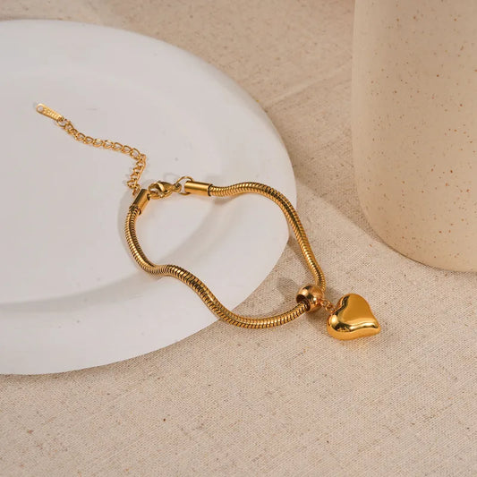 Heart Pendant Bracelet 304 Stainless Steel Gold-Plated Bracelet For Women Vacuum Electroplated Snake Chain Waterproof Non-Fading