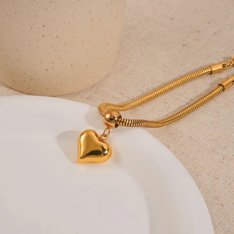Heart Pendant Bracelet 304 Stainless Steel Gold-Plated Bracelet For Women Vacuum Electroplated Snake Chain Waterproof Non-Fading