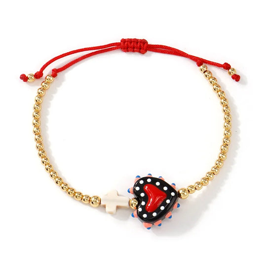 Heart-shaped Bracelet, Adjustable With Gold Beads And Rope Woven Design, Fashionable And Simple Style, Suitable For Women On Travel, Parties, Graduations, Proms, And Festivals