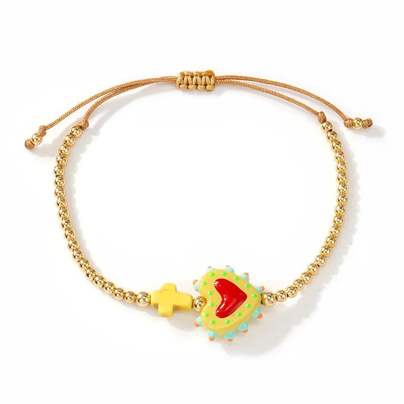 Heart-shaped Bracelet, Adjustable With Gold Beads And Rope Woven Design, Fashionable And Simple Style, Suitable For Women On Travel, Parties, Graduations, Proms, And Festivals
