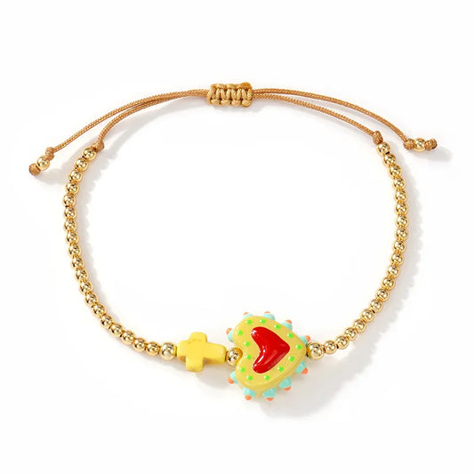 Heart-shaped Bracelet, Adjustable With Gold Beads And Rope Woven Design, Fashionable And Simple Style, Suitable For Women On Travel, Parties, Graduations, Proms, And Festivals