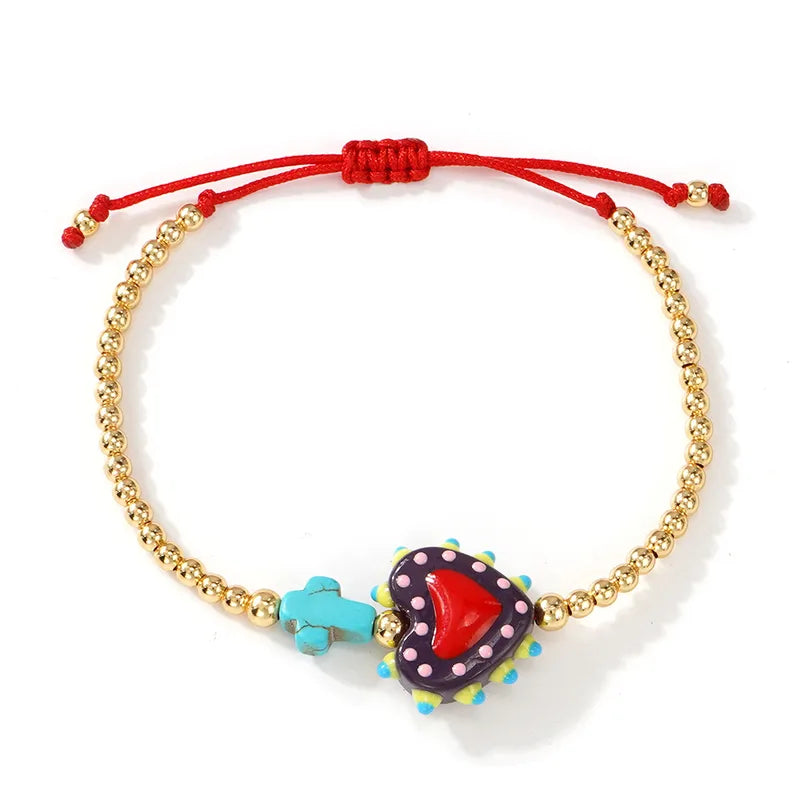 Heart-shaped Bracelet, Adjustable With Gold Beads And Rope Woven Design, Fashionable And Simple Style, Suitable For Women On Travel, Parties, Graduations, Proms, And Festivals