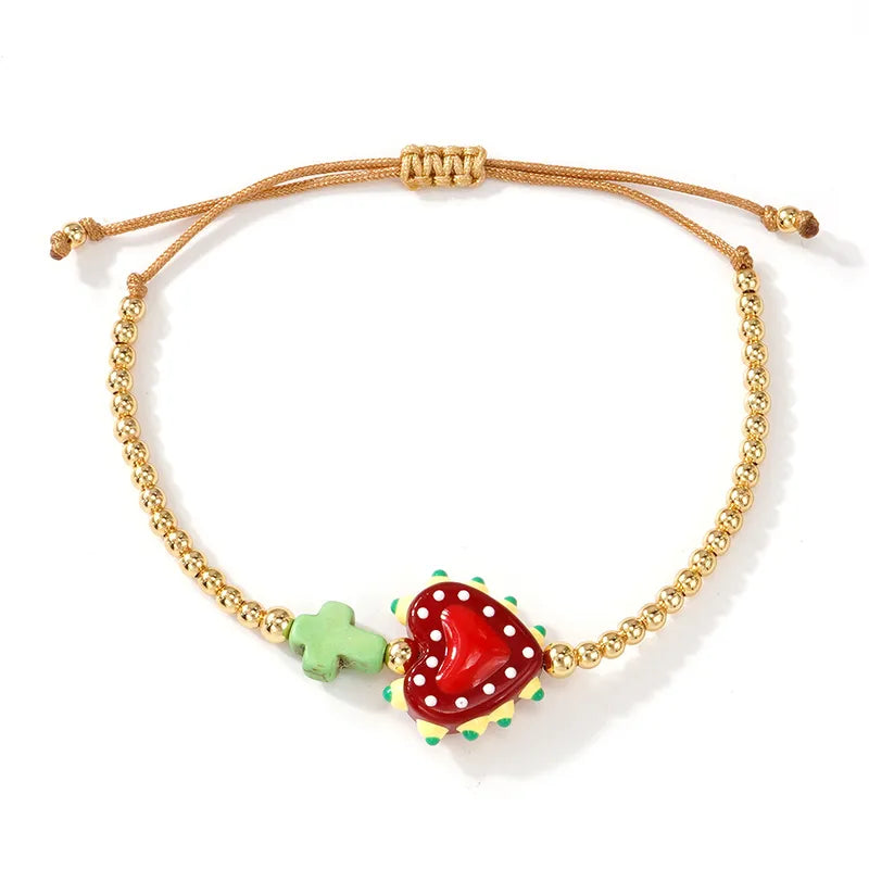 Heart-shaped Bracelet, Adjustable With Gold Beads And Rope Woven Design, Fashionable And Simple Style, Suitable For Women On Travel, Parties, Graduations, Proms, And Festivals