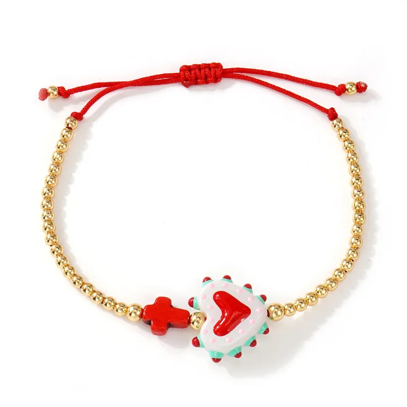 Heart-shaped Bracelet, Adjustable With Gold Beads And Rope Woven Design, Fashionable And Simple Style, Suitable For Women On Travel, Parties, Graduations, Proms, And Festivals