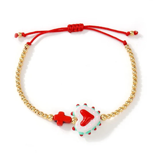 Heart-shaped Bracelet, Adjustable With Gold Beads And Rope Woven Design, Fashionable And Simple Style, Suitable For Women On Travel, Parties, Graduations, Proms, And Festivals
