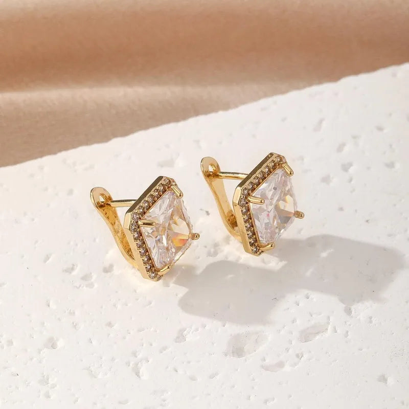 High-End Imitation Diamond Small Square Earrings Fashion Women's Earrings Ear Jewelry Ear Clips In Stock Fast Delivery 316 Stainless Steel 18K Gold Plated