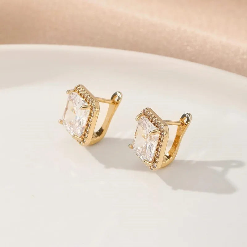 High-End Imitation Diamond Small Square Earrings Fashion Women's Earrings Ear Jewelry Ear Clips In Stock Fast Delivery 316 Stainless Steel 18K Gold Plated