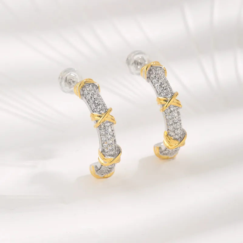 High-Quality Fashion Plated Platinum Zircon Copper Ladies Earrings Crossed Lines Elegant Daily Wear Gift For Women