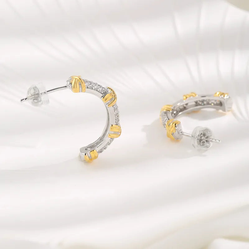 High-Quality Fashion Plated Platinum Zircon Copper Ladies Earrings Crossed Lines Elegant Daily Wear Gift For Women