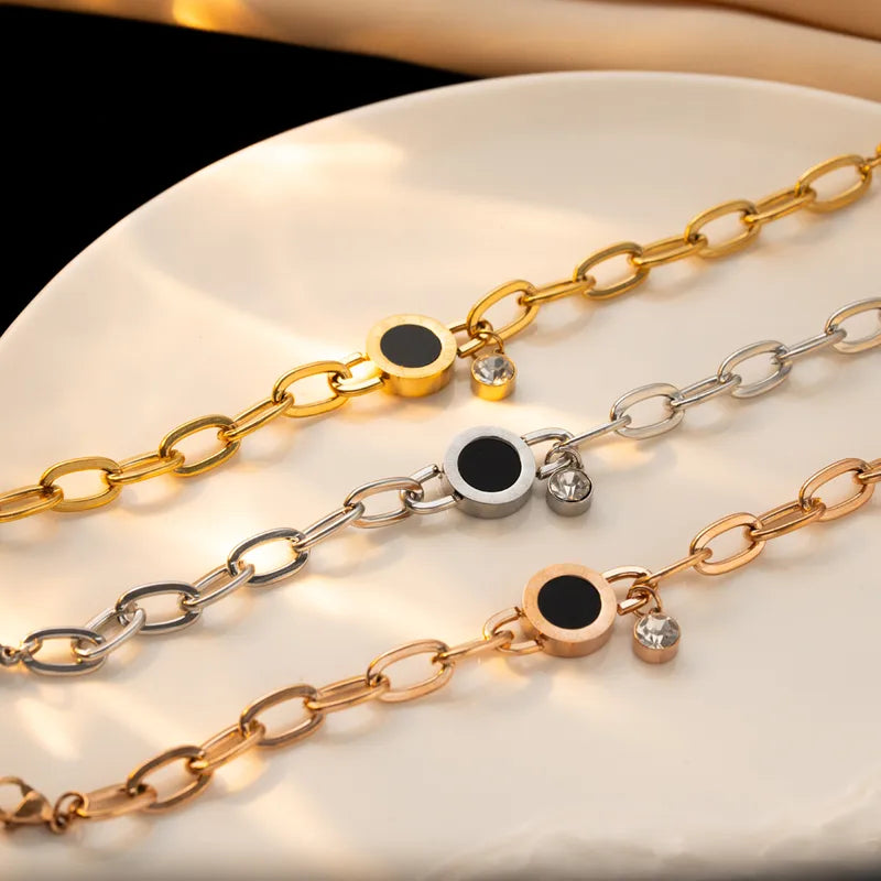 High Quality Stainless Steel Roman Numeral Bracelet Single Diamond Vacuum Plated Versatile Elegant Luxury Fashion Jewelry Accessory