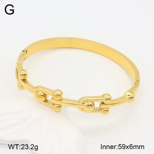 High-Quality Titanium Steel Gold Plated U-Shaped Bracelet With Zircon Clasp Stainless Steel Women's Elegant Minimalist Design Non-Fading Luxury