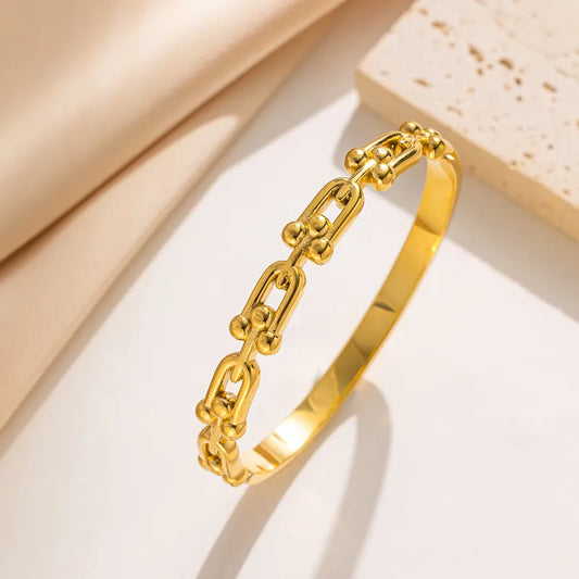 High-Quality Titanium Steel Gold Plated U-Shaped Bracelet With Zircon Clasp Stainless Steel Women's Elegant Minimalist Design Non-Fading Luxury